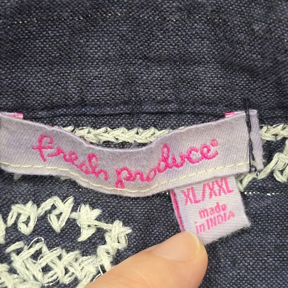 Fresh Produce Top Womens XL/XXL Blue Long Sleeve Pullover Embroidered Boho - Picture 6 of 13